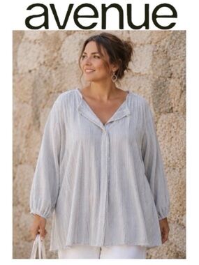 30/32W Avenue 100% Cotton Gray and White Pinstripe Tunic